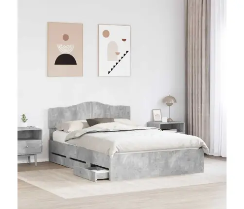 Gultas Rāmis Betona Pelēks 140 X 200 Cm Inženieru Koks Vidaxl