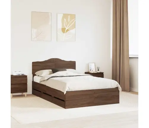 Gultas Rāmis Brūns Ozols 135 X 190 Cm Inženieru Koks Vidaxl