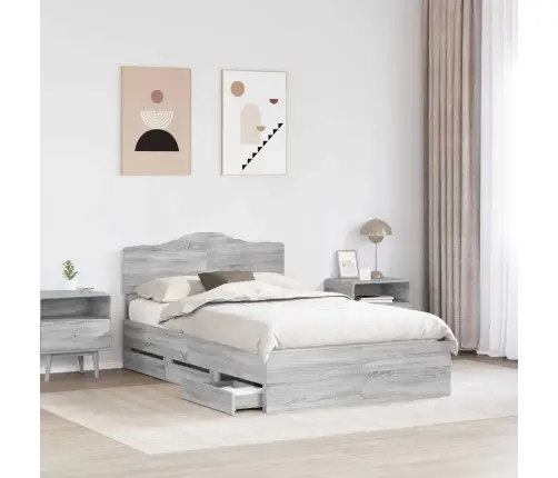 Gultas Rāmis Pelēks Sonoma 120 X 190 Cm Inženieru Koks Vidaxl