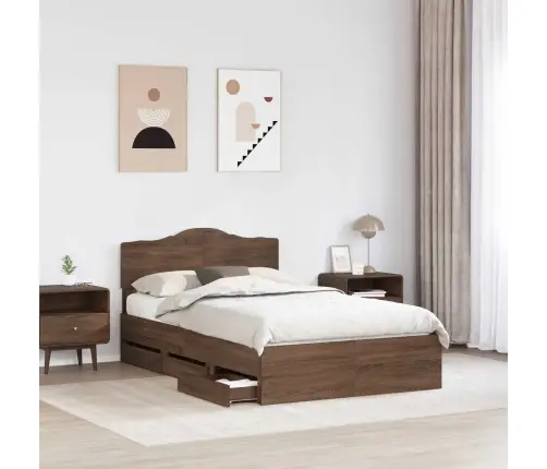 Gultas Rāmis Brūns Ozols 120 X 200 Cm Inženieru Koks Vidaxl