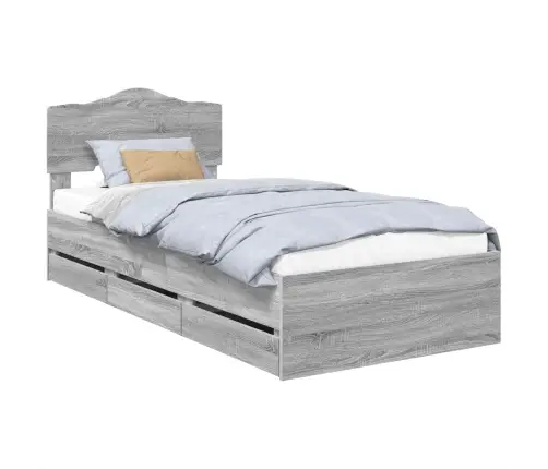 Gultas Rāmis Pelēks Sonoma 90 X 200 Cm Inženieru Koks Vidaxl