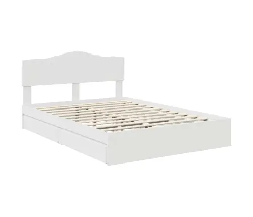 Laos Voodi Peaga Sahtliga Valge 140 X 200 Cm Tehispuit