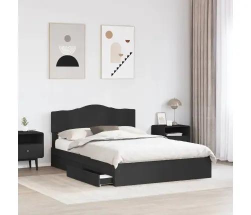 Saugos Lova Su Galvūgalio Juoda 140 X 190 Cm Apdirbta Mediena