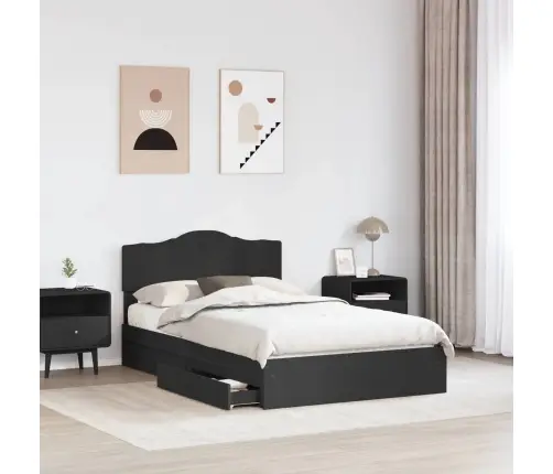 Saugos Lova Su Galvūgalio Juoda 135 X 190 Cm Apdirbta Mediena