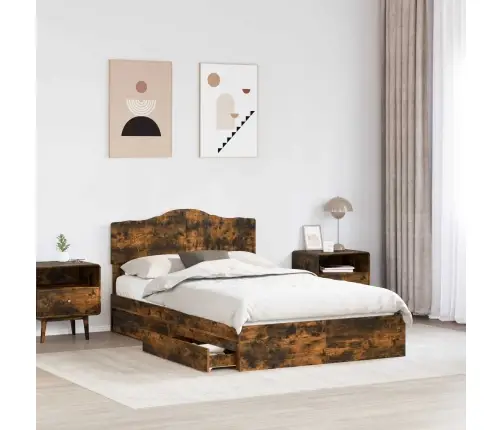 Glabāšanas Gulta Dūmaka Ozols 135 X 190 Cm Inženierijas Koks Vidaxl