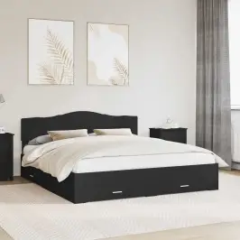 Voodi Raam Peaga Sahtliga Must 200 X 200 Cm Tehispuit