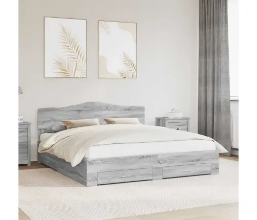 Gultas Rāmis Pelēks Sonoma 200 X 200 Cm Inženierijas Koks Vidaxl