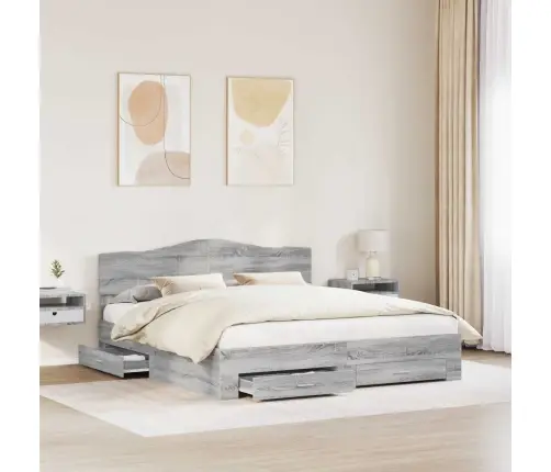 Gultas Rāmis Pelēks Sonoma 200 X 200 Cm Inženierijas Koks Vidaxl