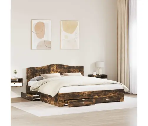 Gultas Rāmis Dūmaka Ozols 180 X 200 Cm Inženierijas Koks Vidaxl