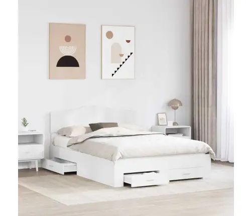 Gultas Rāmis Ar Atvilktni Balts 160 X 200 Cm Inženierijas Koks Vidaxl