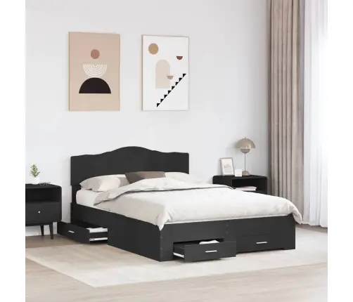 Gultas Rāmis Ar Atvilktni Melna 150 X 200 Cm Inženierijas Koks Vidaxl