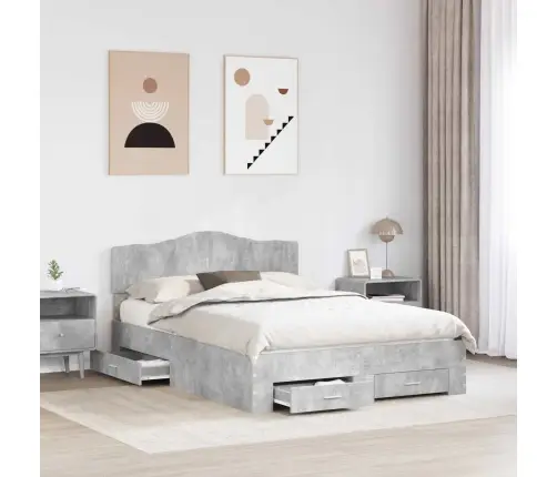 Gultas Rāmis Betona Pelēks 150 X 200 Cm Inženierijas Koks Vidaxl