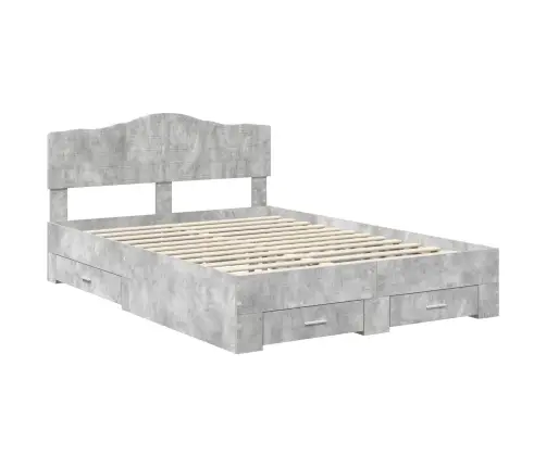 Gultas Rāmis Betona Pelēks 150 X 200 Cm Inženierijas Koks Vidaxl