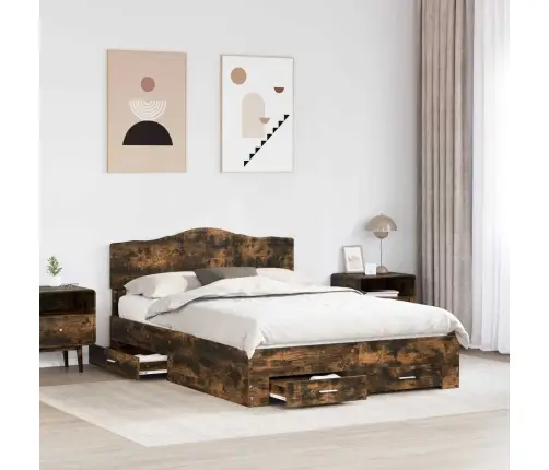 Gultas Rāmis Dūmaka Ozols 150 X 200 Cm Inženierijas Koks Vidaxl