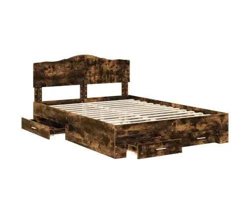 Gultas Rāmis Dūmaka Ozols 150 X 200 Cm Inženierijas Koks Vidaxl