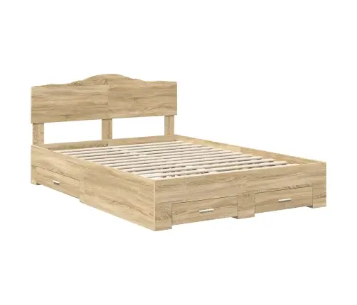 Gultas Rāmis Sonoma Ozols 140 X 200 Cm Inženierijas Koks Vidaxl