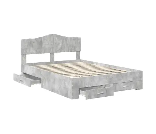 Gultas Rāmis Betona Pelēks 140 X 190 Cm Inženierijas Koks Vidaxl