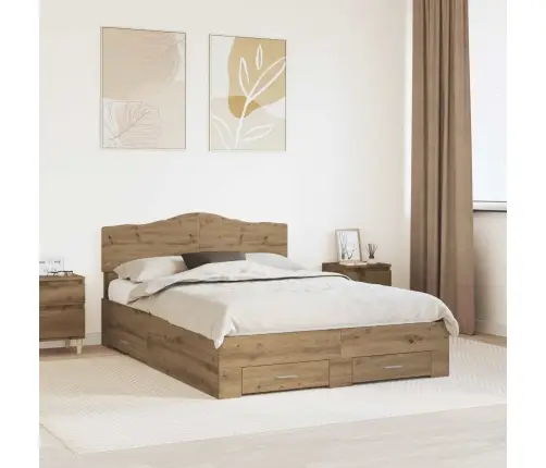 Gultas Rāmis Artisānā Ozols 140 X 190 Cm Inženierijas Koks Vidaxl