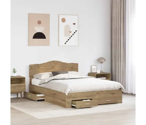 Gultas Rāmis Artisānā Ozols 140 X 190 Cm Inženierijas Koks Vidaxl