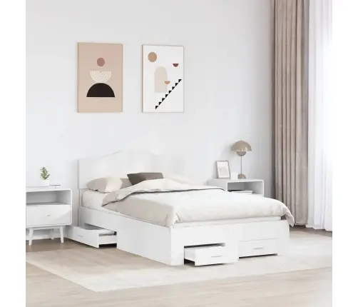 Gultas Rāmis Ar Atvilktni Balts 135 X 190 Cm Inženierijas Koks Vidaxl