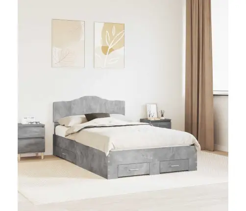 Gultas Rāmis Betona Pelēks 135 X 190 Cm Inženierijas Koks Vidaxl