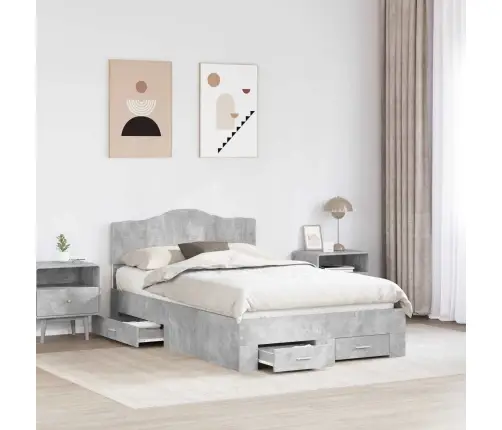 Gultas Rāmis Betona Pelēks 135 X 190 Cm Inženierijas Koks Vidaxl