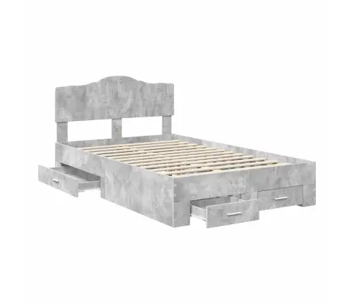 Gultas Rāmis Betona Pelēks 135 X 190 Cm Inženierijas Koks Vidaxl