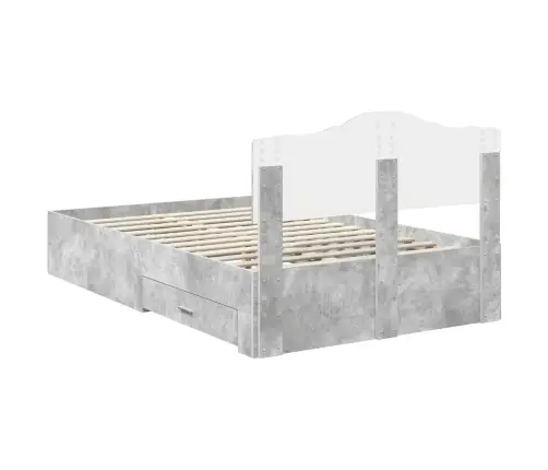 Gultas Rāmis Betona Pelēks 135 X 190 Cm Inženierijas Koks Vidaxl