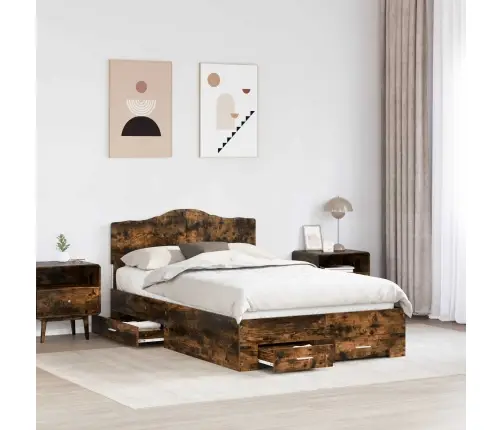 Gultas Rāmis Dūmaka Ozols 135 X 190 Cm Inženierijas Koks Vidaxl