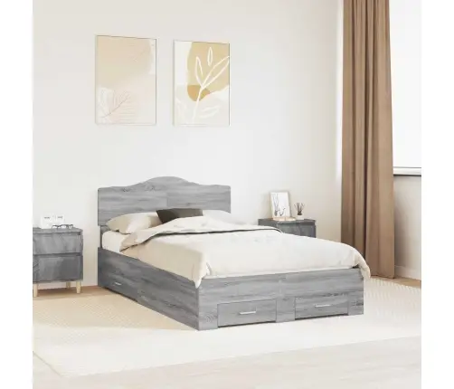 Gultas Rāmis Pelēks Sonoma 135 X 190 Cm Inženierijas Koks Vidaxl