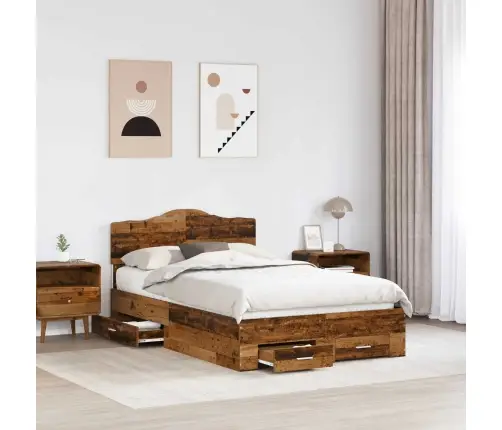 Gultas Rāmis Vecs Koks 135 X 190 Cm Inženierijas Koks Vidaxl