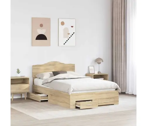 Voodi Raam Peaga Sahtliga Sonoma Tamm 120 X 190 Cm Tehispuit