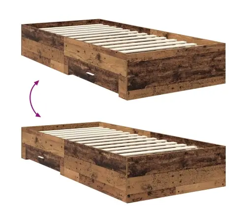 Voodi Raam Peaga Sahtliga Vana Puit 100 X 200 Cm Tehispuit