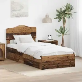 Voodi Raam Peaga Sahtliga Vana Puit 90 X 200 Cm Tehispuit