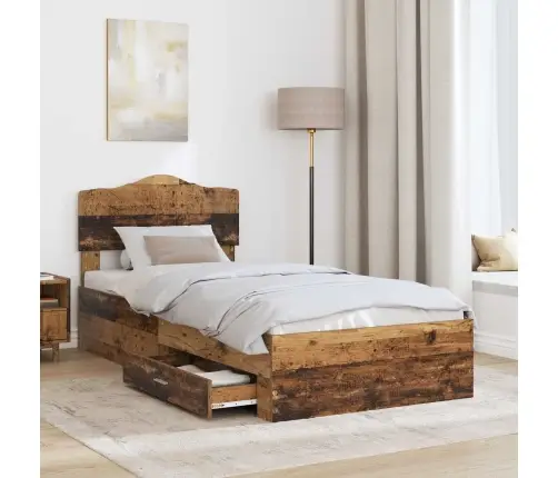 Voodi Raam Peaga Sahtliga Vana Puit 90 X 190 Cm Tehispuit