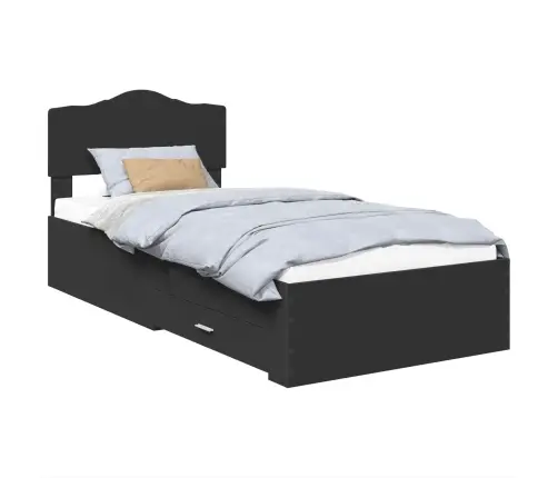 Gultas Rāmis Ar Atvilktni Melna 75 X 190 Cm Inženierijas Koks Vidaxl