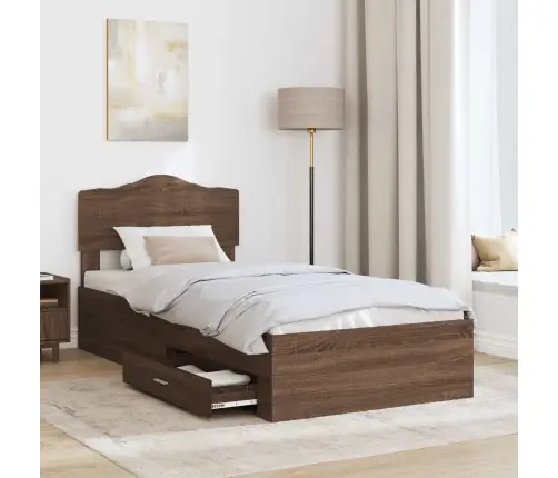 Gultas Rāmis Brūns Ozols 75 X 190 Cm Inženierijas Koks Vidaxl