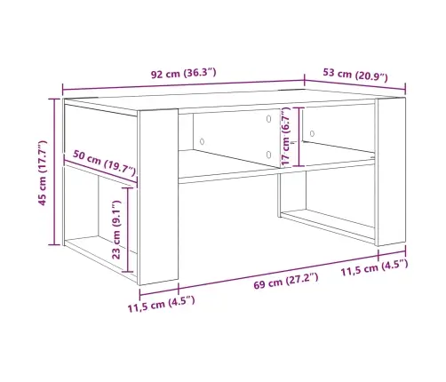 Kafijas Galdiņš Vecs Koks 92 X 53 X 45 Cm Inženierijas Koks Vidaxl