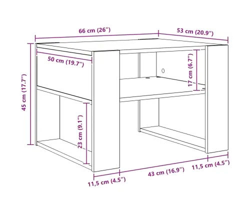 Kafijas Galdiņš Sonoma Ozols 66 X 53 X 45 Cm Inženierijas Koks Vidaxl