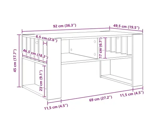 Kafijas Galdiņš Melns Ozolkoks 92 X 49,5 X 45 Cm Vidaxl