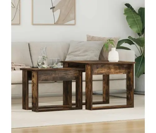 Kafijas Galda Komplekts 2 Pcs Dūmaka Ozols Inženierijas Koks Vidaxl