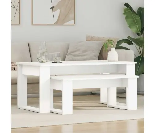 Kohvilauda Komplekt 2 Pcs Valge Tehispuit