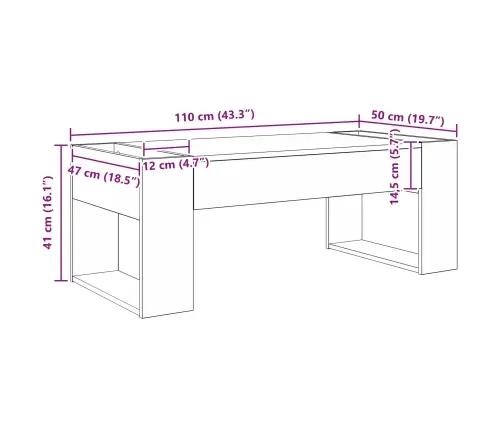 Kafijas Galdiņš Pelēks Sonoma 110 X 50 X 41 Cm Vidaxl
