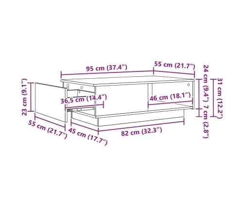 Kafijas Galdiņš Ar Atvilktni Artisānā Ozols 95 X 55 X 31 Cm Vidaxl
