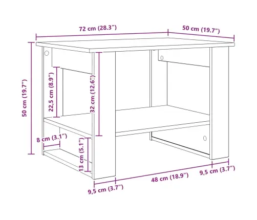 Kafijas Galdiņš Sonoma Ozols 72 X 50 X 50 Cm Inženierijas Koks Vidaxl