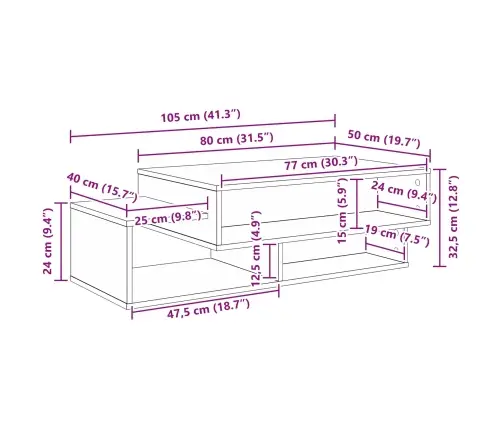 Kafijas Galdiņš Betona Pelēks 105 X 50 X 32,5 Cm Vidaxl