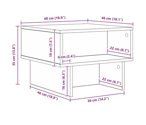 Kafijas Galdiņš Pelēks Sonoma 48 X 46 X 35 Cm Inženierijas Koks Vidaxl