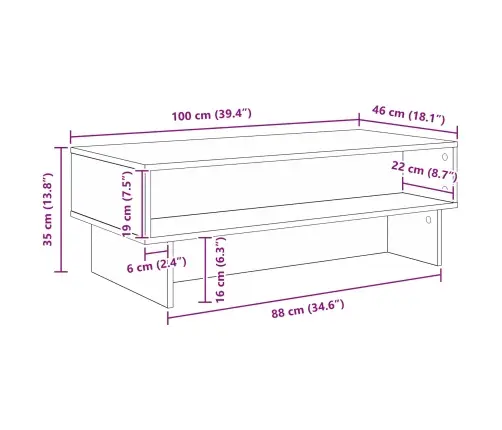 Kafijas Galdiņš Vecs Koks 100 X 46 X 35 Cm Inženierijas Koks Vidaxl