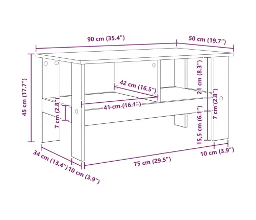 Kafijas Galdiņš Dūmaka Ozols 90 X 50 X 45 Cm Inženierijas Koks Vidaxl