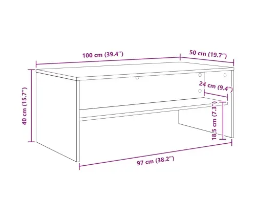 Kafijas Galdiņš Pelēks Sonoma 100 X 50 X 40 Cm Vidaxl